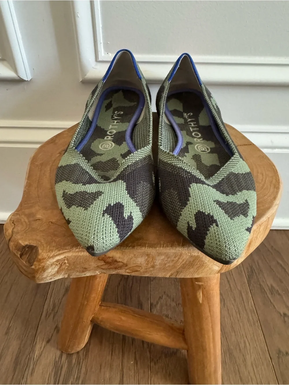 Rothy's Knit Pointed-Toe Flats in Green and Black Camo Size 9